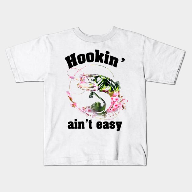 Hookin' Ain't Easy Hippie Fishing Kids T-Shirt by Rumsa